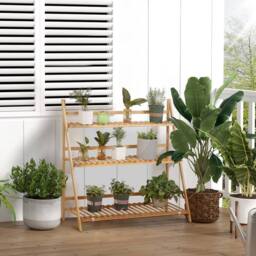 Kelvenix 3-Tier Folding Bamboo Plant Stand Display Rack in Natural - thumbnail 3