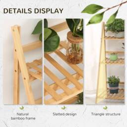 Kelvenix 3-Tier Folding Bamboo Plant Stand Display Rack in Natural - thumbnail 4