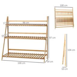 Kelvenix 3-Tier Folding Bamboo Plant Stand Display Rack in Natural - thumbnail 2