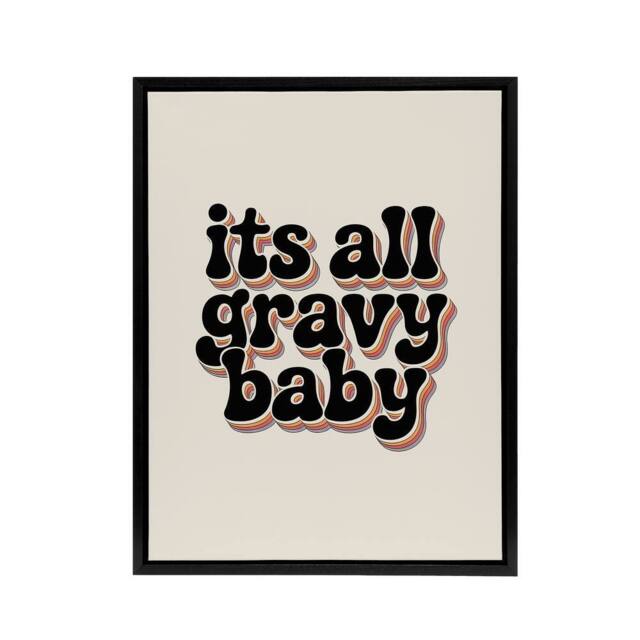 "Artery8 Funky Retro It's All Gravy Baby Rainbow Typography Framed Canvas Art in Beige - Size: W12"" x H16""" - image 1