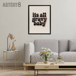 "Artery8 Funky Retro It's All Gravy Baby Rainbow Typography Framed Canvas Art in Beige - Size: W12"" x H16""" - thumbnail 3
