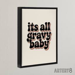 "Artery8 Funky Retro It's All Gravy Baby Rainbow Typography Framed Canvas Art in Beige - Size: W12"" x H16""" - thumbnail 2