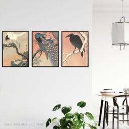 Artery8 A4 Wall Art & Frame Set of 3 Ohara Koson Birds Crow Crane Peacock - thumbnail 2