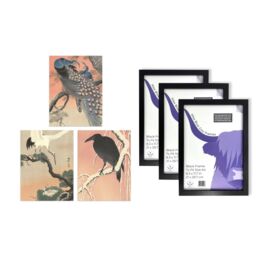 Artery8 A4 Wall Art & Frame Set of 3 Ohara Koson Birds Crow Crane Peacock - thumbnail 5