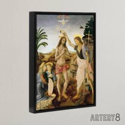 "Artery8 Verrocchio Da Vinci The Baptism Of Christ Framed Canvas Wall Art Print - Size: W24"" x H32""" - thumbnail 2