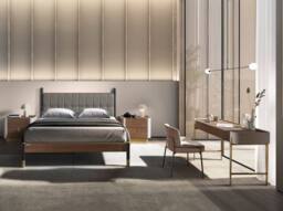 Angel Cerda Dark Grey Leatherette Double Bed, Walnut Veneer - thumbnail 4