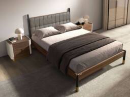 Angel Cerda Dark Grey Leatherette Double Bed, Walnut Veneer - thumbnail 3