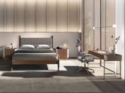 Angel Cerda Dark Grey Leatherette Double Bed, Walnut Veneer - thumbnail 5