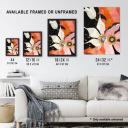 "Artery8 Abstract Pink Orange Flowers Artwork Floral Boho Framed Art Print - Size: W12"" x H16""" - thumbnail 3