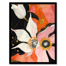 "Artery8 Abstract Pink Orange Flowers Artwork Floral Boho Framed Art Print - Size: W12"" x H16""" - thumbnail 1