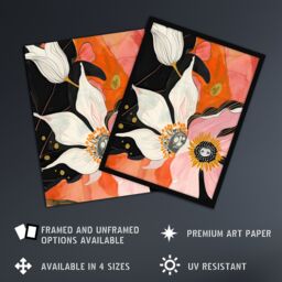 "Artery8 Abstract Pink Orange Flowers Artwork Floral Boho Framed Art Print - Size: W12"" x H16""" - thumbnail 2