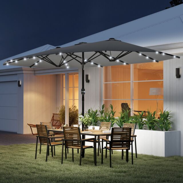 OUTSUNNY 4.4m Double-Sided Sun Umbrella Patio Parasol Solar in Dark Grey - image 1
