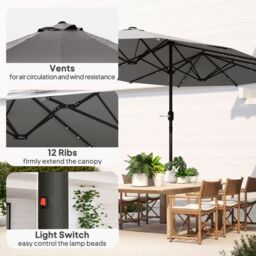 OUTSUNNY 4.4m Double-Sided Sun Umbrella Patio Parasol Solar in Dark Grey - thumbnail 6