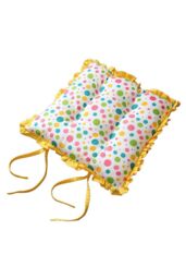 Homescapes Reversible Yellow Frilled Cushion Seat Pad with Ties Polka Dots Multi - Size: 40 cm x 40 cm