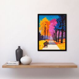 "Artery8 Park Bench Colourful Tree Path Vibrant Landscape Framed Art Print - Size: W12"" x H16""" - thumbnail 4
