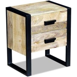 Berkfield Home Side Table with 2 Drawers Solid Mango Wood 43x33x51 cm in Brown - Size: 43 x 33 x 51 cm - thumbnail 3