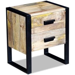 Berkfield Home Side Table with 2 Drawers Solid Mango Wood 43x33x51 cm in Brown - Size: 43 x 33 x 51 cm - thumbnail 5