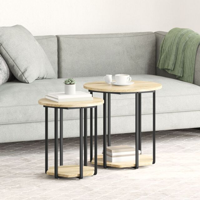 Berkfield Home Side Table Set of 2, Sonoma Oak Wood & Metal in Beige - image 1