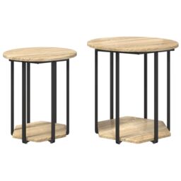 Berkfield Home Side Table Set of 2, Sonoma Oak Wood & Metal in Beige - thumbnail 2