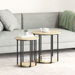 Berkfield Home Side Table Set of 2, Sonoma Oak Wood & Metal in Beige - thumbnail 1