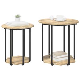 Berkfield Home Side Table Set of 2, Sonoma Oak Wood & Metal in Beige - thumbnail 3