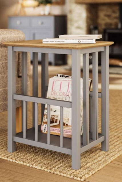 FWStyle Solid Oak Magazine Rack Table Grey Ready Assembled - image 1