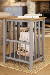 FWStyle Solid Oak Magazine Rack Table Grey Ready Assembled