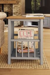 FWStyle Solid Oak Magazine Rack Table Grey Ready Assembled - thumbnail 2