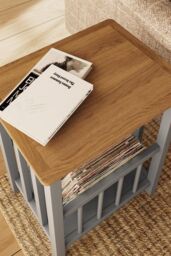 FWStyle Solid Oak Magazine Rack Table Grey Ready Assembled - thumbnail 3
