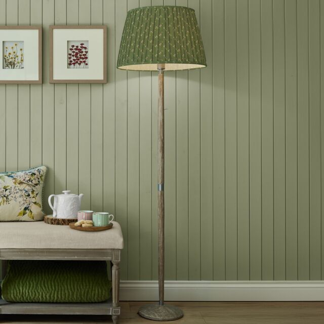 Voyage Maison Solensis Floor Lamp with Raja Pleated Tapered Lampshade in Green