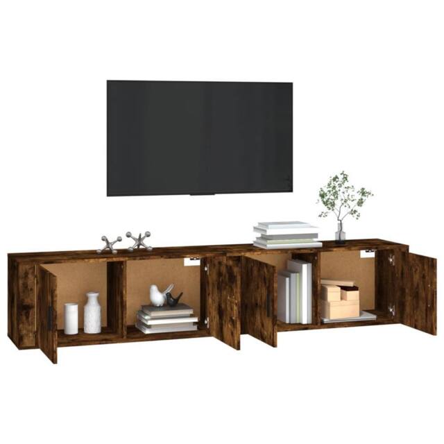 Berkfield Home Classic Wall-mounted TV Cabinets 2 pcs Smoked Oak 100x34.5x40 cm in Brown - image 1