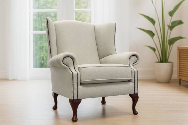 Somnior Hudson Sherpa Fabric Wingback Accent Arm Chair Manufactured in UK in Light Grey - Size: 1 Seater - image 1