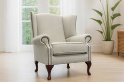 Somnior Hudson Sherpa Fabric Wingback Accent Arm Chair Manufactured in UK in Light Grey - Size: 1 Seater - thumbnail 1
