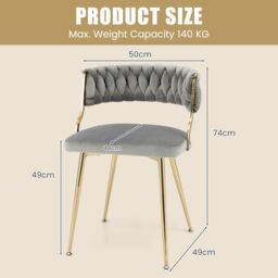 Costway Set of 2 Dining Chairs Upholstered Armless Velvet Accent Chair With Woven Back in Grey - thumbnail 2