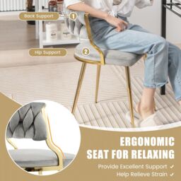 Costway Set of 2 Dining Chairs Upholstered Armless Velvet Accent Chair With Woven Back in Grey - thumbnail 4
