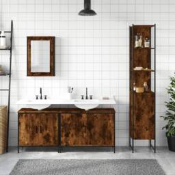Berkfield Home Durable 4 Piece Bathroom Furniture Set Smoked Oak Engineered Wood in Brown