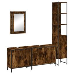 Berkfield Home Durable 4 Piece Bathroom Furniture Set Smoked Oak Engineered Wood in Brown - thumbnail 3