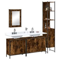 Berkfield Home Durable 4 Piece Bathroom Furniture Set Smoked Oak Engineered Wood in Brown - thumbnail 2