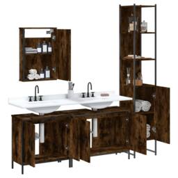 Berkfield Home Durable 4 Piece Bathroom Furniture Set Smoked Oak Engineered Wood in Brown - thumbnail 4