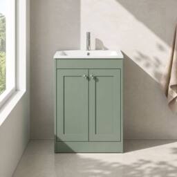 Balterley 600mm Floor Standing 2 Door Unit, Stone Basin 1 Tap Hole - Satin Green - thumbnail 6