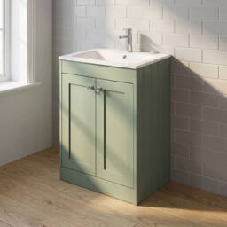 Balterley 600mm Floor Standing 2 Door Unit, Stone Basin 1 Tap Hole - Satin Green - thumbnail 4