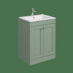 Balterley 600mm Floor Standing 2 Door Unit, Stone Basin 1 Tap Hole - Satin Green