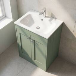Balterley 600mm Floor Standing 2 Door Unit, Stone Basin 1 Tap Hole - Satin Green - thumbnail 3