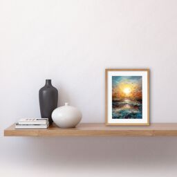 "Artery8 Wall Art Print Sunrise at Sea Abstract Seascape Splatter Artwork Framed 9X7 Inch in Beige - Size: W7"" x H9""" - thumbnail 2