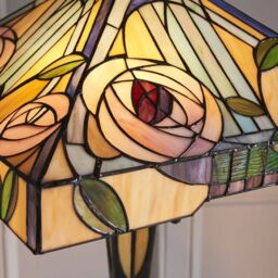 Loops 1.5m Tiffany Twin Floor Lamp Dark Bronze & Stained Glass Roses Shade i00029 in Clear - thumbnail 3