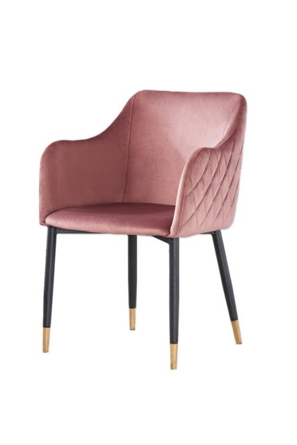 Life Interiors Single Verona Velvet Dining Chair with Quilted Back & Black Legs - Modern Accent Chair with Gold Foot Caps in Pink - image 1