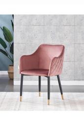 Life Interiors Single Verona Velvet Dining Chair with Quilted Back & Black Legs - Modern Accent Chair with Gold Foot Caps in Pink - thumbnail 2