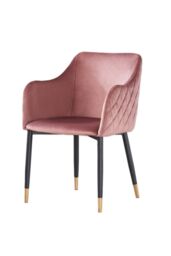 Life Interiors Single Verona Velvet Dining Chair with Quilted Back & Black Legs - Modern Accent Chair with Gold Foot Caps in Pink