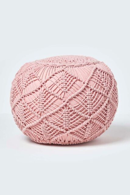 Homescapes Macrame Knitted Pouffe 40 x 50 cm in Pink - image 1