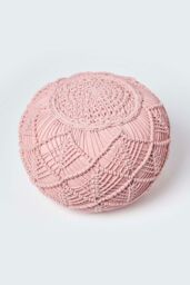 Homescapes Macrame Knitted Pouffe 40 x 50 cm in Pink - thumbnail 3